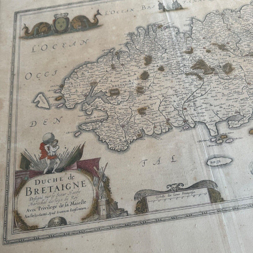 Antique map under glass of the Duchy of Brittany 1632 Joannes Janssonius