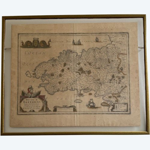 Antique map under glass of the Duchy of Brittany 1632 Joannes Janssonius