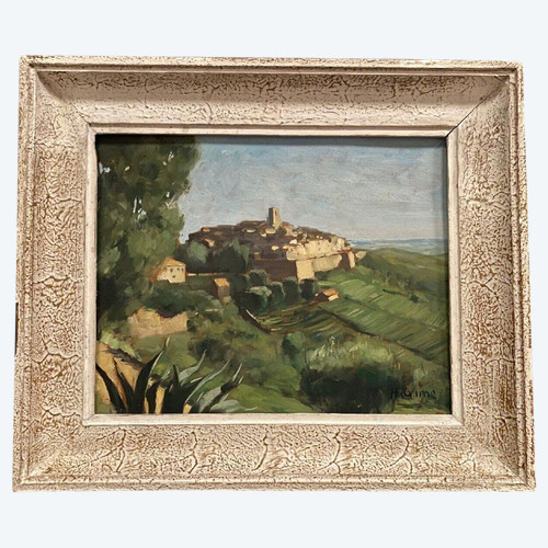 Huile sur panneau par Maxime XXe représentant Saint-Paul Alpes-Maritimes
