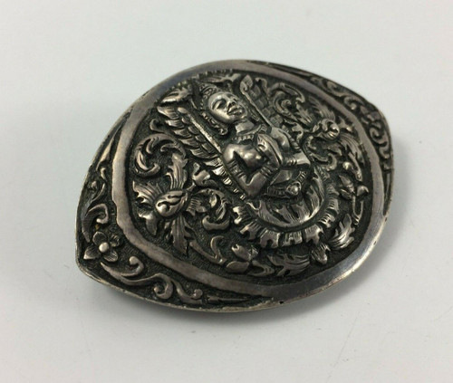 Brosche mit Buddha-Dekor Indien Silber 24 Gramm schöne alte Rechnung