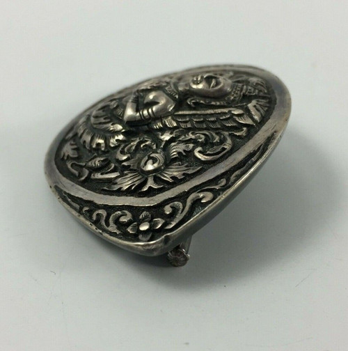 Brosche mit Buddha-Dekor Indien Silber 24 Gramm schöne alte Rechnung