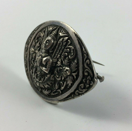 Brosche mit Buddha-Dekor Indien Silber 24 Gramm schöne alte Rechnung