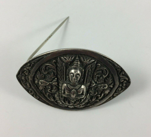 Brosche mit Buddha-Dekor Indien Silber 24 Gramm schöne alte Rechnung