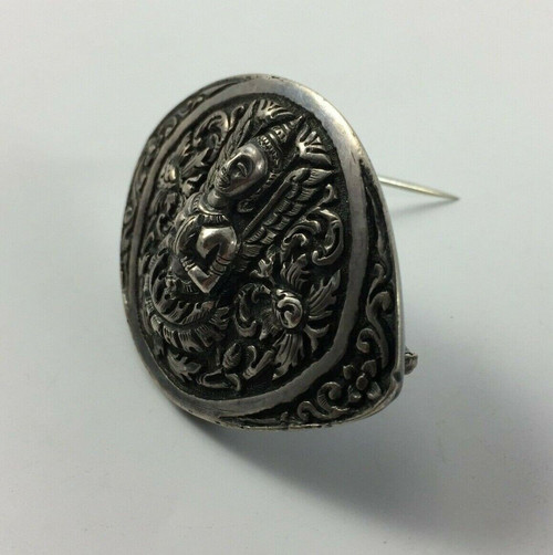 Brosche mit Buddha-Dekor Indien Silber 24 Gramm schöne alte Rechnung