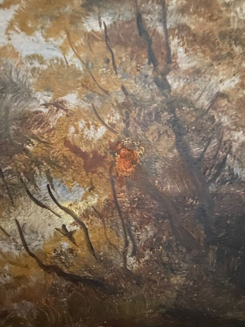 Huile sur panneau représentant une rivière début XXe 1914