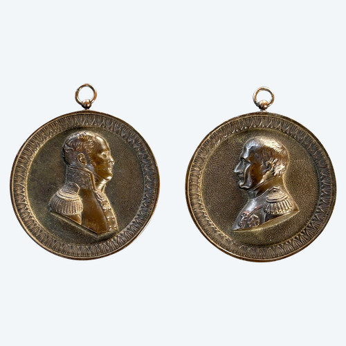 Coppia di medaglioni in bronzo del Primo Impero - Ritratti di profilo - Napoleone Bonaparte