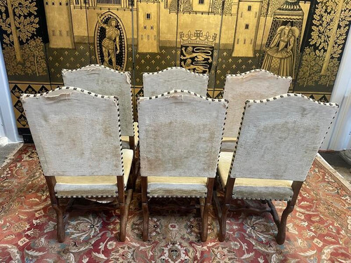Set di 6 sedie Luigi XIII in osso di pecora