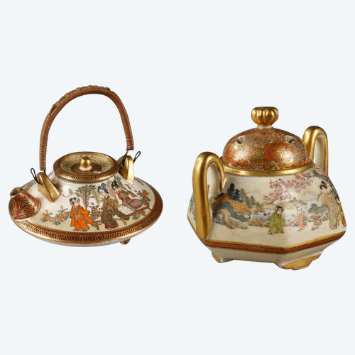 Kyo Satsuma teapot and perfume burner by Kinkozan Kyoto