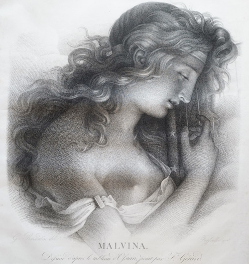 Gravure Mythologique Malvina 19ème d'Après  François Gérard 