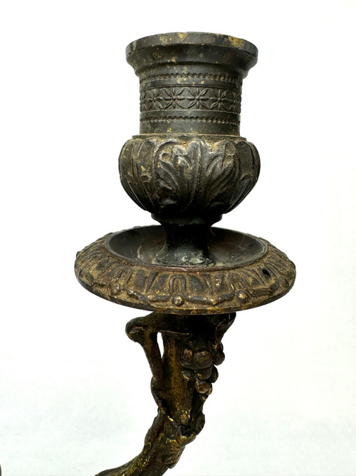 Pair Of Bronze Satyr Candlesticks