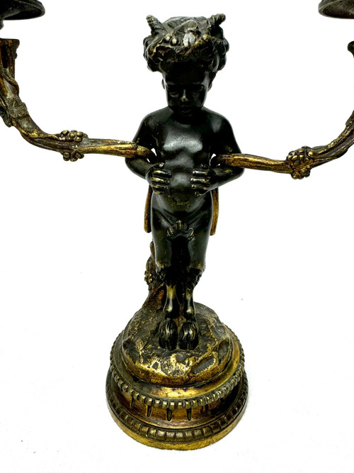 Pair Of Bronze Satyr Candlesticks