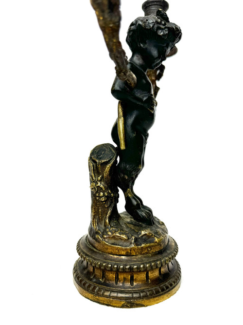Pair Of Bronze Satyr Candlesticks