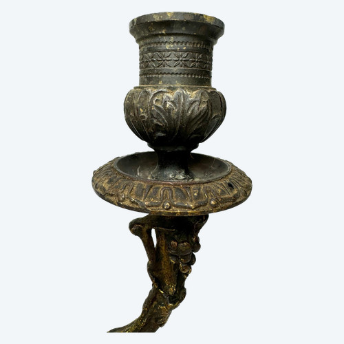 Pair Of Bronze Satyr Candlesticks
