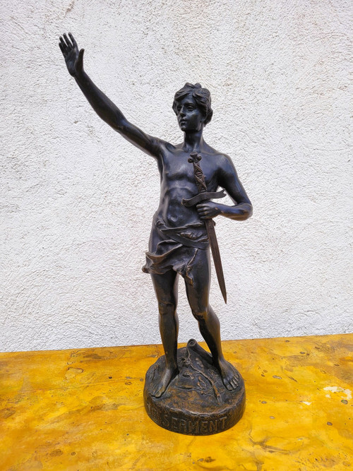 Ruffony, Il giuramento, scultura in bronzo firmata, fine XIX inizio XX secolo