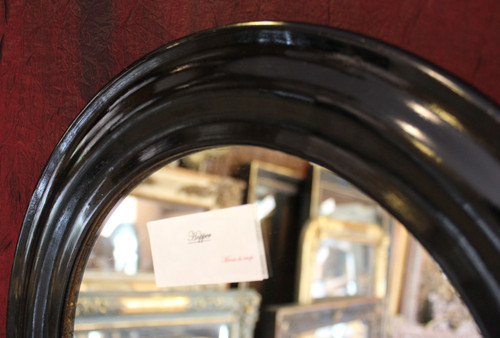 Ø38, Miroir Laqué Noir Napoléon III Rond