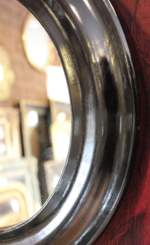 Ø38, Miroir Laqué Noir Napoléon III Rond