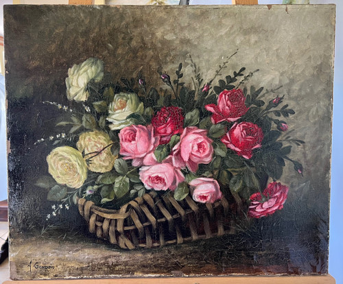 Quadro bouquet di fiori di Auguste Gondois XIX secolo