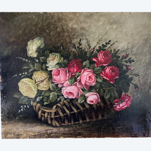 Quadro bouquet di fiori di Auguste Gondois XIX secolo