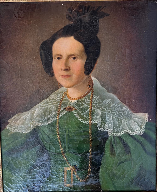 Élégant Portrait de la Femme du Capitaine Herlin - XIXe Siècle