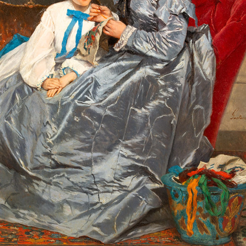 La leçon de broderie - Gustave de Jonghe (1829-1893)