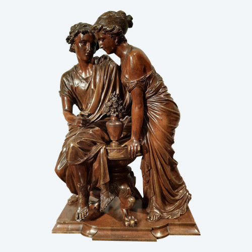Bronzeskulptur, die ein Paar aus der griechisch-römischen Antike darstellt, aus dem 19.