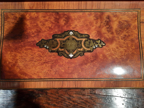 Marquetry travel writing case signed Ch. Fortin, Napoleon III period.