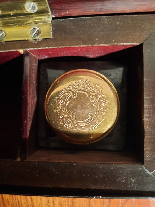 Marquetry travel writing case signed Ch. Fortin, Napoleon III period.