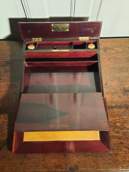 Marquetry travel writing case signed Ch. Fortin, Napoleon III period.