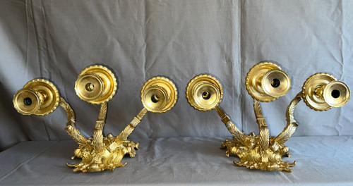 Ein Paar Wandleuchten aus vergoldeter Bronze im Louis-XIV-Stil aus der Mitte des 19.