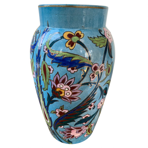 Vase en Faïence avec Décor Floral - Marque E.G. pour Édouard Gilles - Fin 19ème Siècle