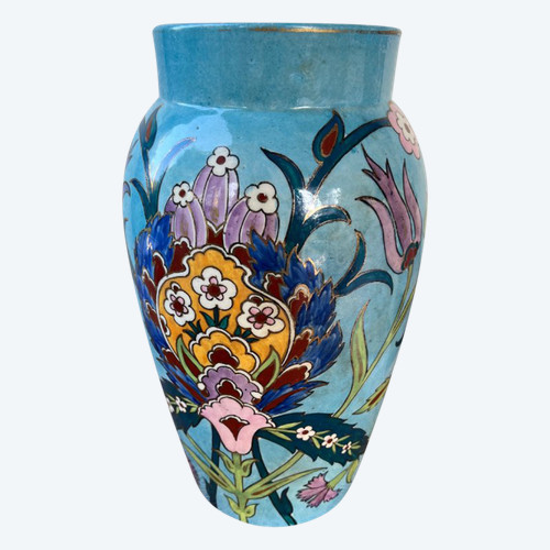 Vase en Faïence avec Décor Floral - Marque E.G. pour Édouard Gilles - Fin 19ème Siècle