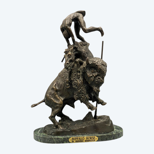 La corsa dei bufali; scultura in bronzo firmata Frédéric REMINGTON. Stati Uniti XX secolo