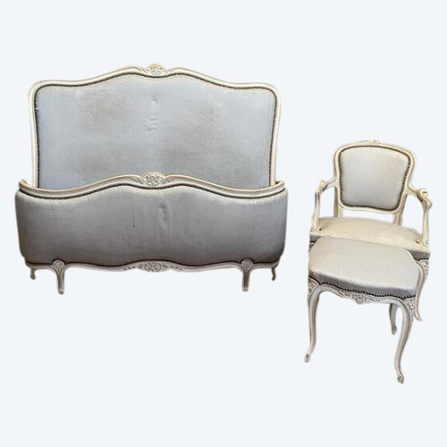 Letto a cesto in stile Luigi XV e poltrona Luigi XV dipinta