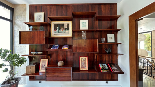 Scandinavian modular wall shelf in rosewood, Poul Cadovius, 60s