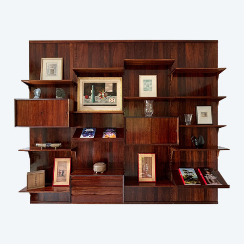 Scandinavian modular wall shelf in rosewood, Poul Cadovius, 60s