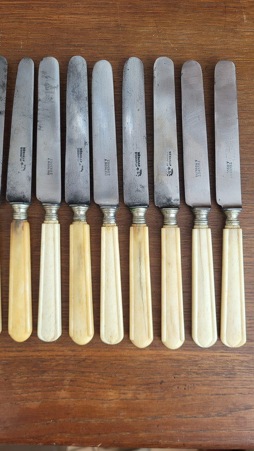 12 Messer, Stahlklinge, Elfenbeingriff, 19. Jahrhundert