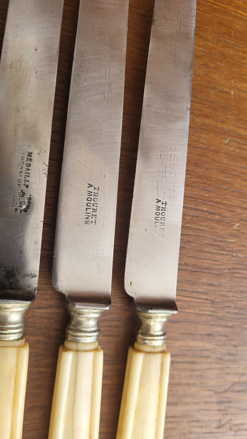 12 Messer, Stahlklinge, Elfenbeingriff, 19. Jahrhundert
