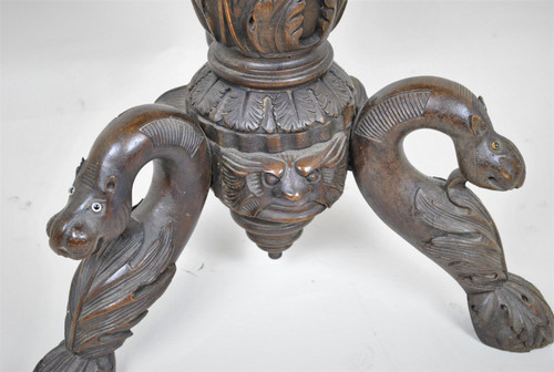 Guéridon En Bois Sculpté, Art Populaire Italien XIXème Siècle