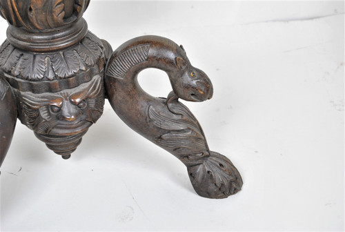 Guéridon En Bois Sculpté, Art Populaire Italien XIXème Siècle