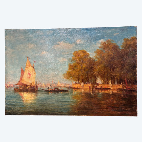 Gemälde – Öl auf Leinwand, Ansicht von Venedig, Pazotti zugeschrieben, Ende des 19. Jahrhunderts 