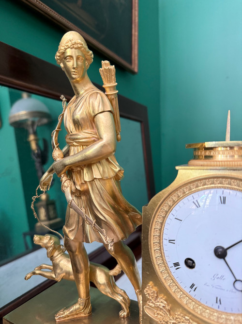 Superb Diane chasseresse clock signed Claude Galle, Empire period.