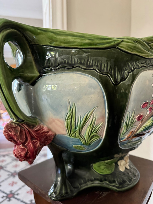 Magnificent Art Nouveau Barbotine Cache Pot