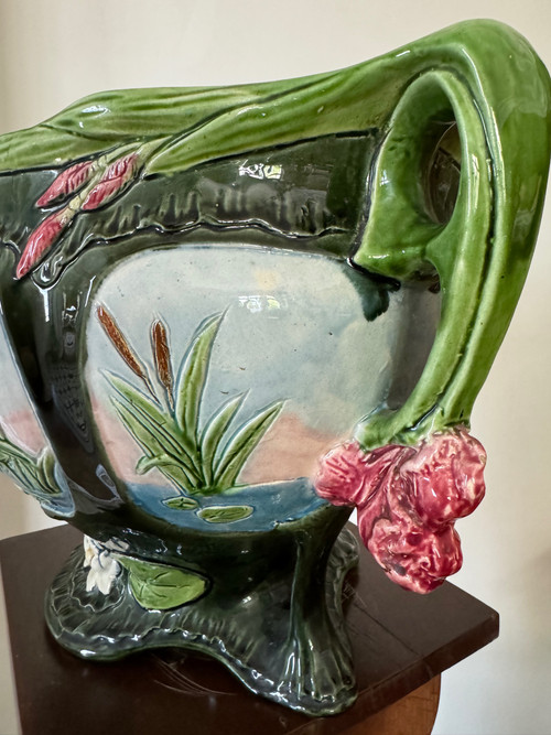Magnificent Art Nouveau Barbotine Cache Pot