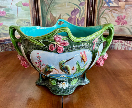 Magnificent Art Nouveau Barbotine Cache Pot