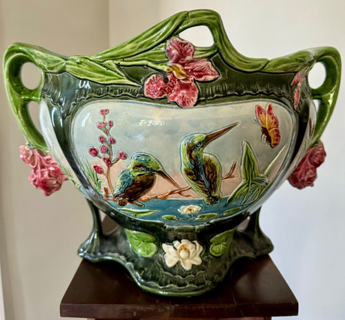 Magnificent Art Nouveau Barbotine Cache Pot