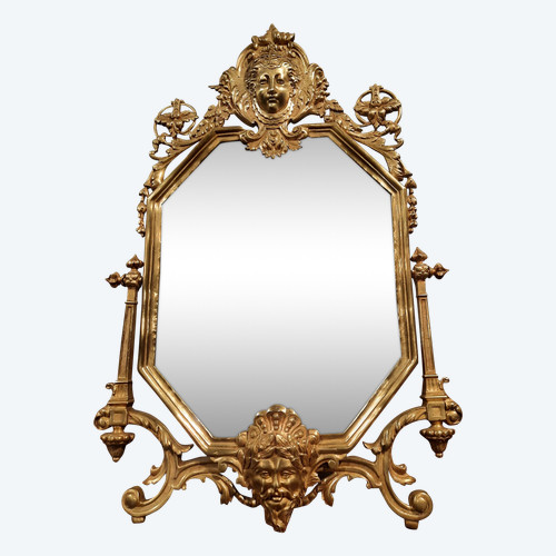 Miroir de salon en bronze de style Régence d’époque XIXème siècle.