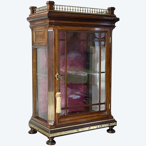 SMALL NAPOLEON III PERIOD DISPLAY CABINET IN MAHOGANY DECORATED WITH BRASS / ORIGINAL GLASS