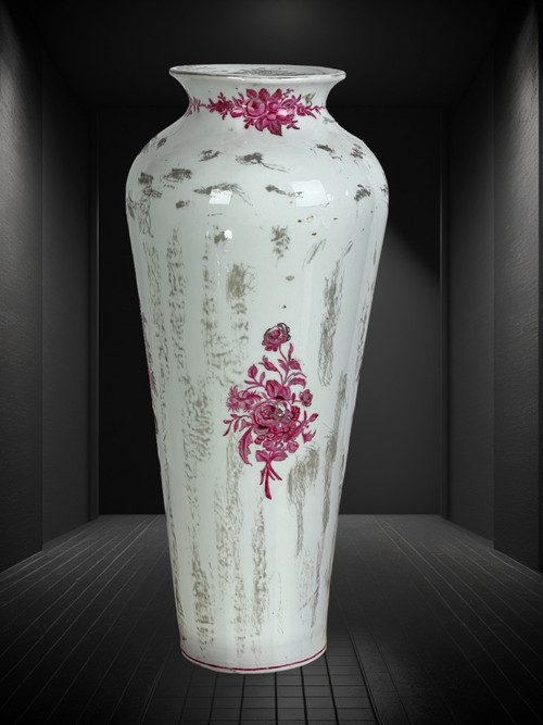 OLD CERAMIC VASE SIGNED BY MARIE HARNDOFF WITH LAKE DECOR, 41 CM