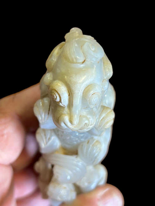 Scultura in giada cinese - Fallo con leone e drago - Cina inizio XX secolo - (in francese)