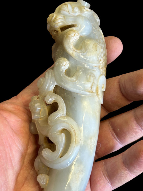 Scultura in giada cinese - Fallo con leone e drago - Cina inizio XX secolo - (in francese)